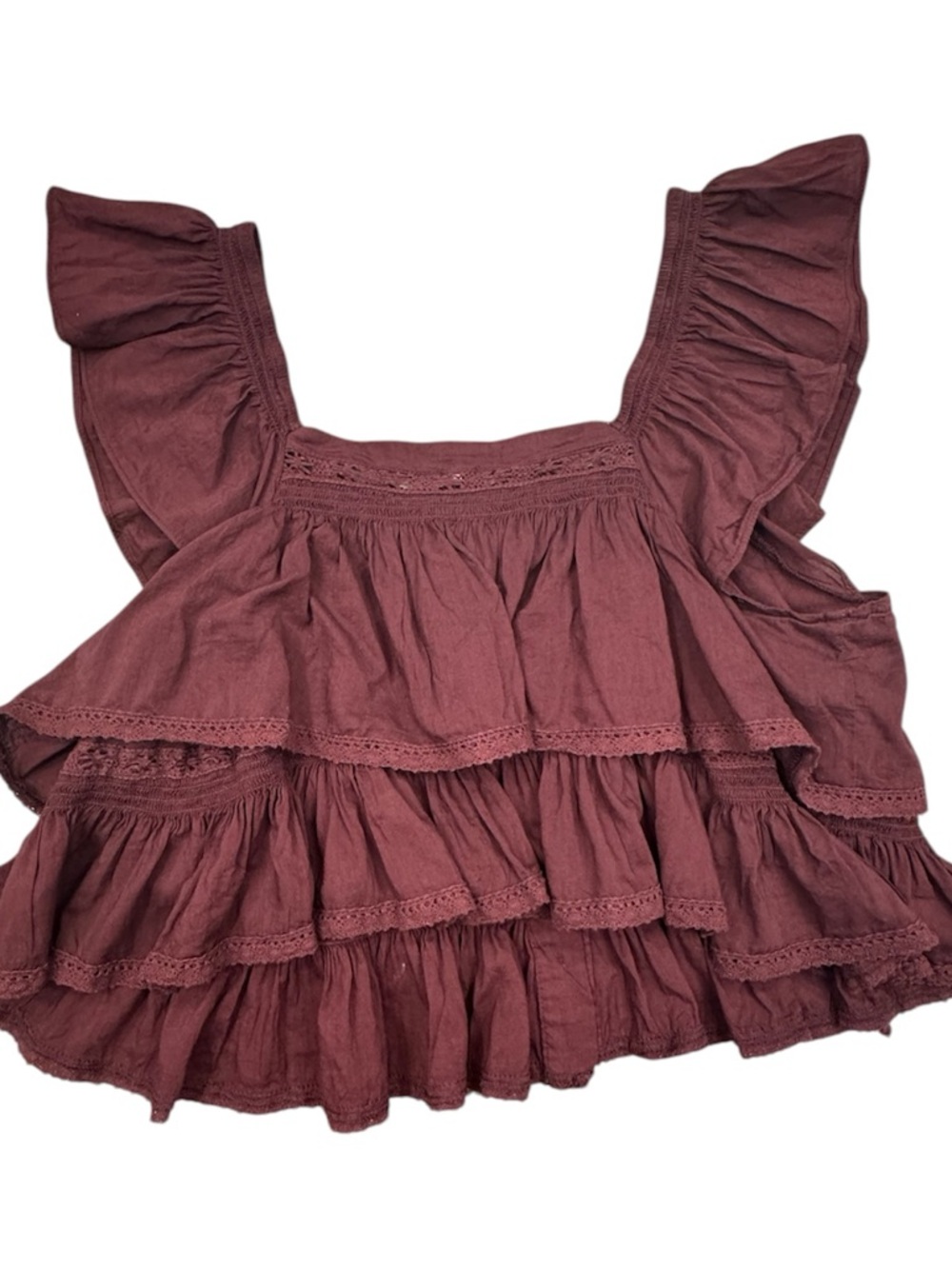 Free People Plum Ruffled Button-Front Crop Top - Picture 4 of 8